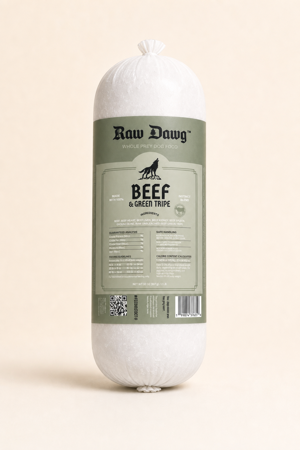 Raw Dawg Instinct Blend Beef and Green Tripe 2 lb chub